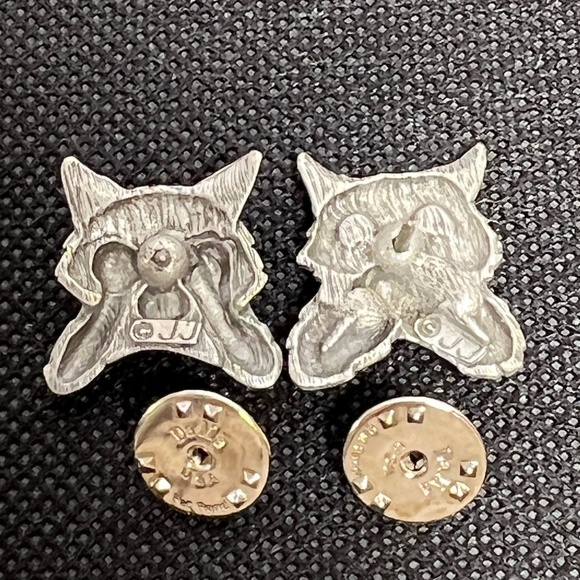 JJ Jonette Vintage Pewter Cat Kitty Earrings Signed JJ - Picture 7 of 13